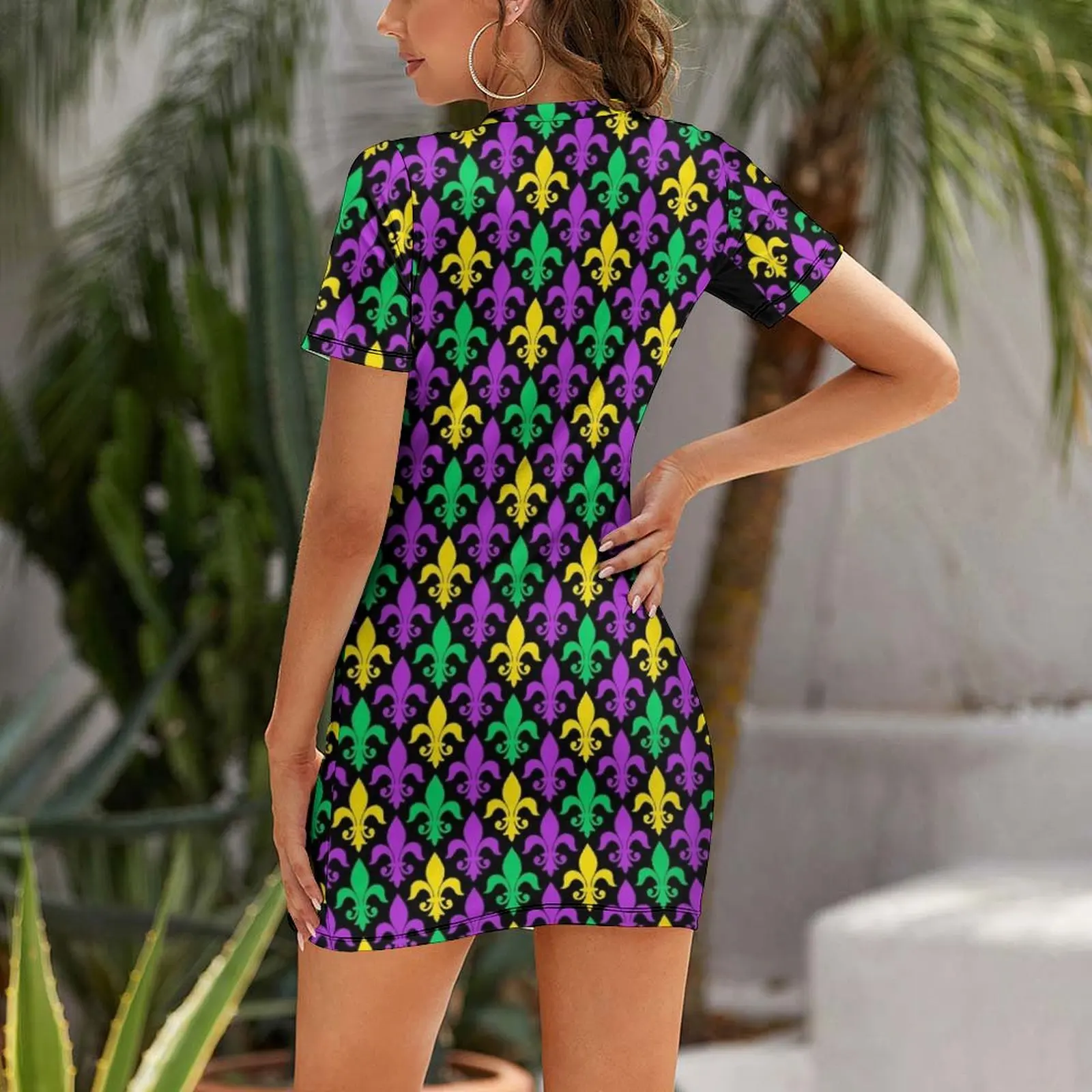 Mardi Gras Pattern Funny Carnival Graphic Short Sleeved Dress clothes Bridesmaid dress woman dress dresses