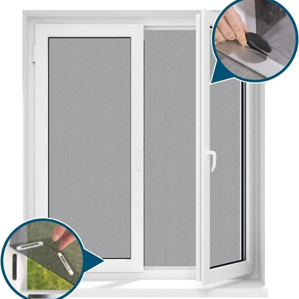1set High Breathability Magnetic Window Screen Cut And Adjustable Size No Drill Installation Mosquito Netting Set Rust-proof