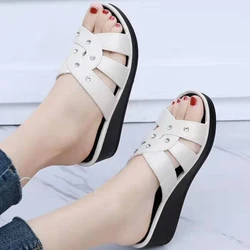 sandalias de mujer sandalias romanas mujer zapatillas Zapatillas De cuña para mujer, sandalias De cabeza redonda De fondo grueso, zapatos De playa antideslizantes ligeros informales, Zapatillas De Estar Por Casa