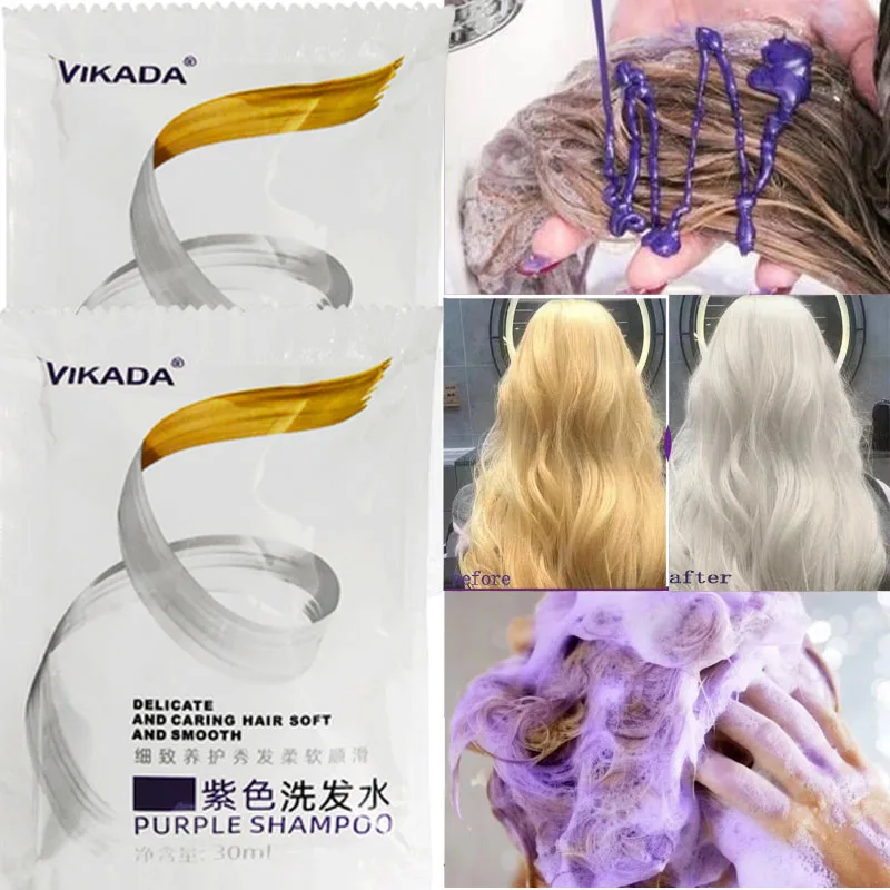 Champú morado con fijación de Color, cubierta de Color con bloqueo, cabello gris que se desvanece, amarillo después del blanqueamiento, tinte para el cabello, cuidado no irritante de larga duración
