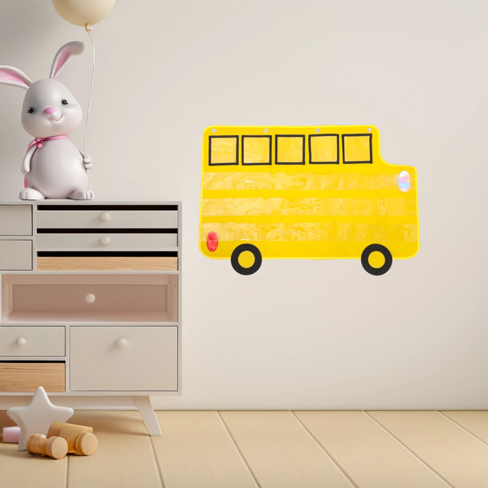 

Bus Themed Alphabet Pocket Chart Large Classroom Organizer with Transparent Pockets for Letter Recognition Homeschool Education