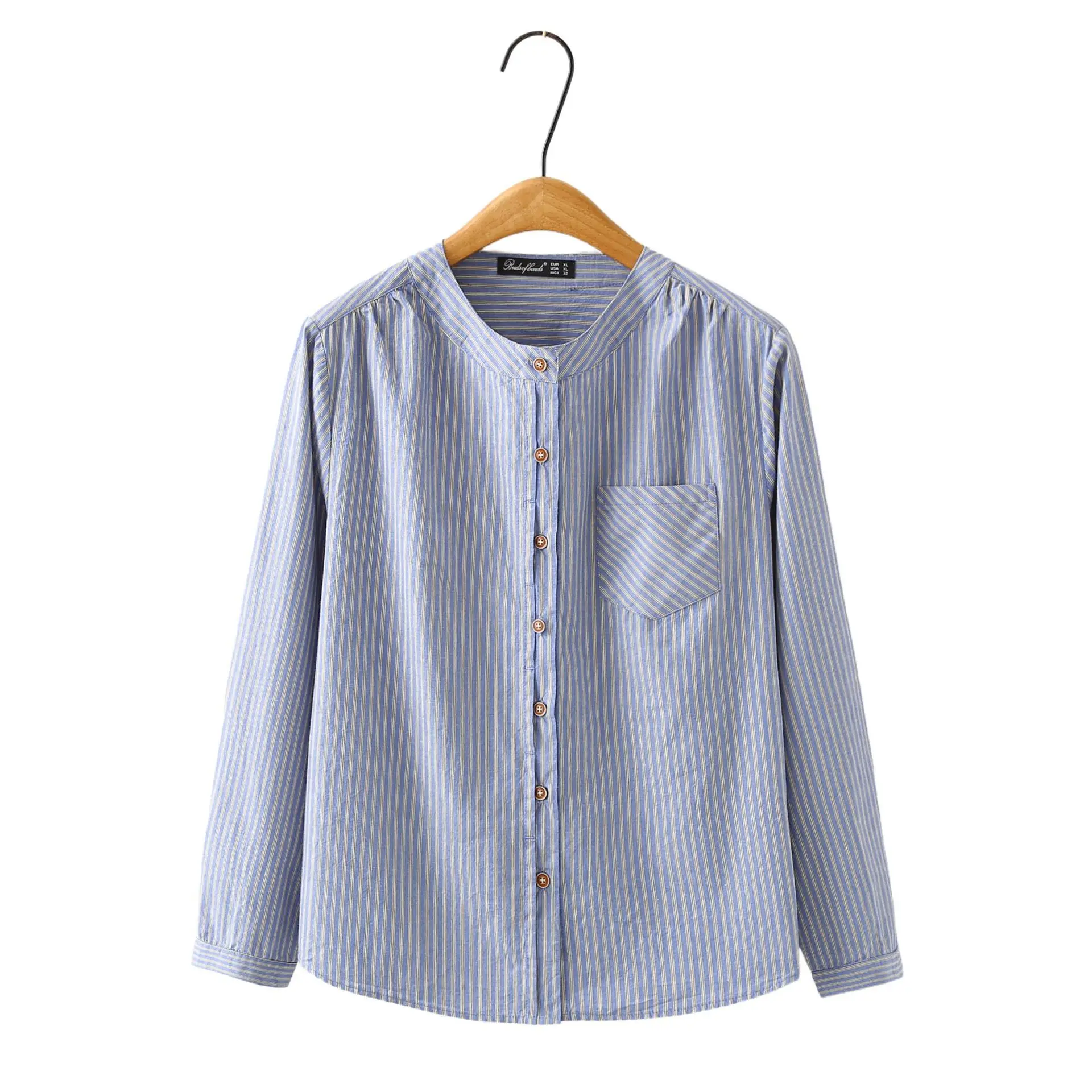 Camicetta da donna moda taglie forti Autunno nuovo stile casual girocollo camicia a maniche lunghe a righe verticali 2526