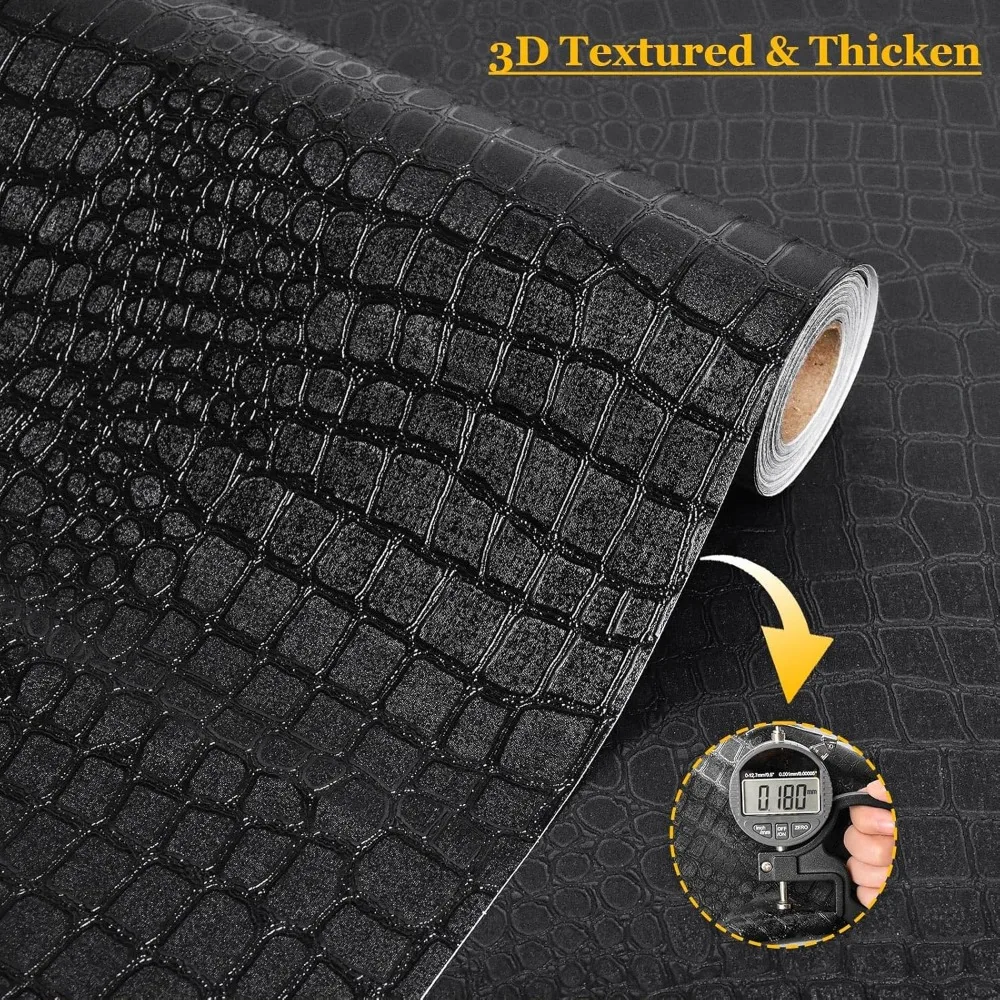 ورق جدران ذاتي اللصق بنمط تمساح للخزائن، ورق اتصال أسود حديث قابل للإزالة، بطول 630 بوصة × 17.3 بوصة
