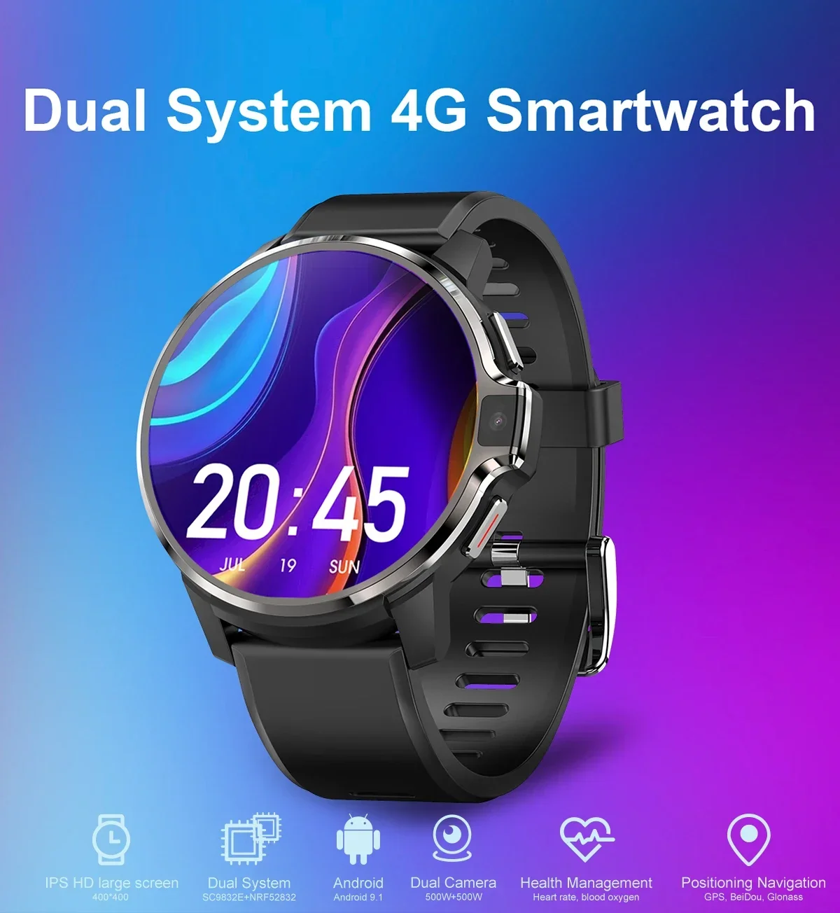 4G Sim GPS WIFI Heart Rate Men Women Smartwatch 1.69 Inch Full Screen OS Android 9.1 LTE Smart Watch