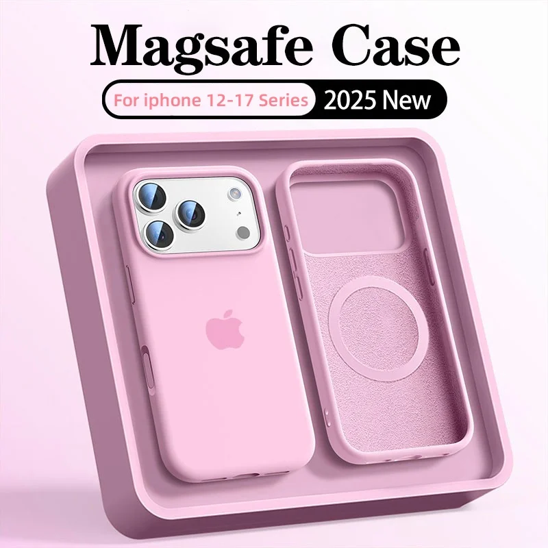 Funda Magsafe de silicona líquida Original para Apple iPhone 17 13 15 16 14 Pro Max carga inalámbrica 12 15 16 17 funda suave magnética