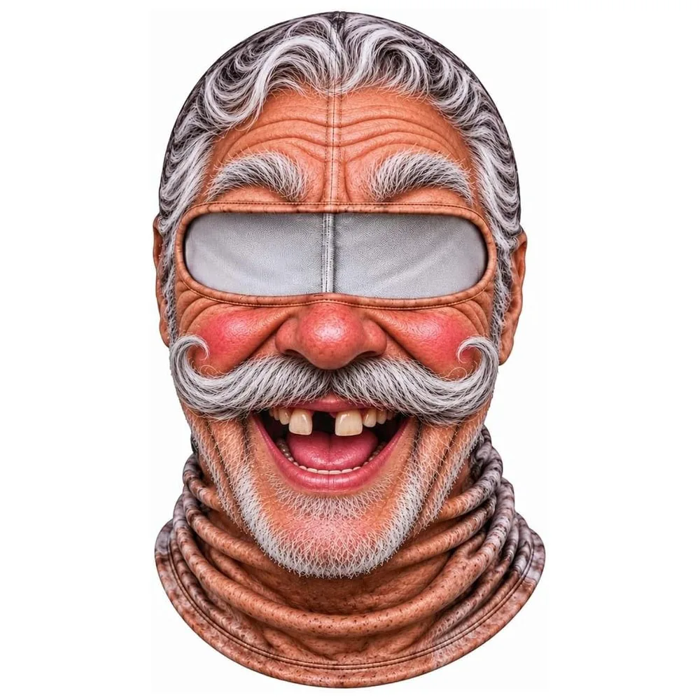 3D Face Printed Old Man Balaclava Face Mask Full Coverage White Mustache Funny Ski Mask Stretch Breathable Eye Hole