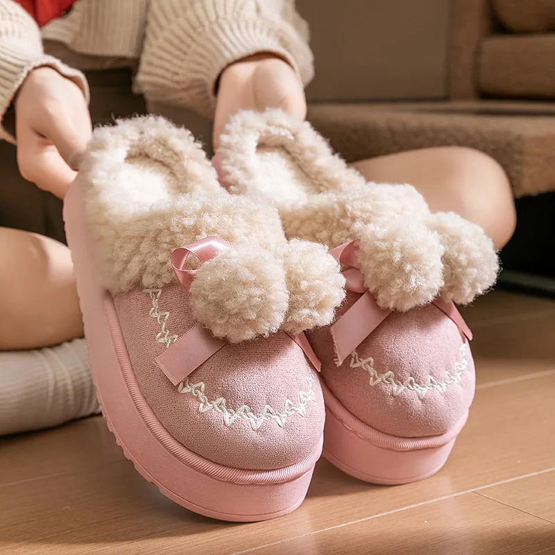 Nuevas Botas de Invierno de Felpa para Mujer 2026 - Lindas Pantuflas de Suela Gruesa, Zapatos de Casa Antideslizantes con Forro Polar y Interior Cálido y Suave