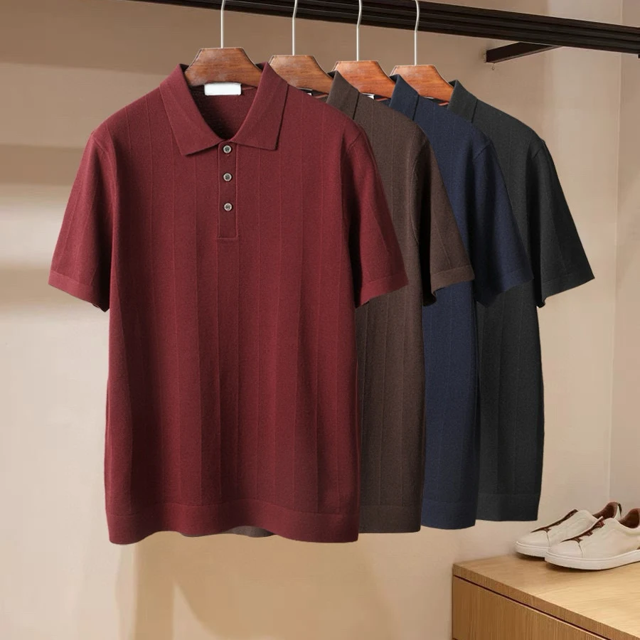 

BC Italian lapel solid color wool business casual short-sleeved knitted POLO shirt