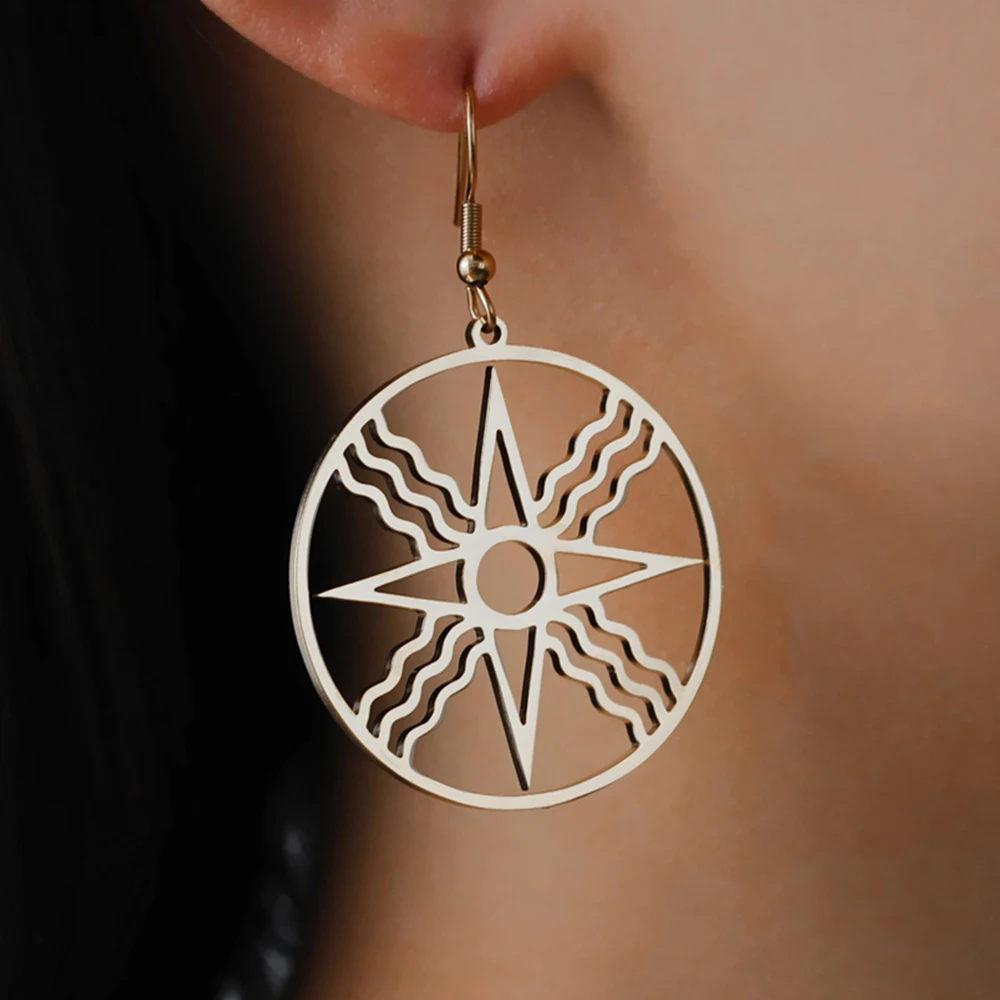 My Shape Assyrian Star Earrings for Women Stainless Steel Star of Shamash Pendant Sun Symbol Amulet Vintage Jewelry Ancient Gift