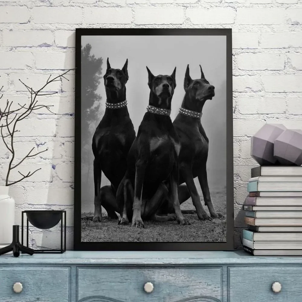 Doberman cool dog Poster Self-adhesive Art Poster Retro Kraft Paper Sticker DIY Room Bar Cafe Vintage Decorative Painting