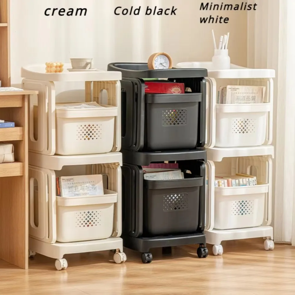 

Bookshelf Trolley with Drawer High-capacity Snack Storage Container Mobile Toy Roll Cart Organize Household Floor Type Bookshelf