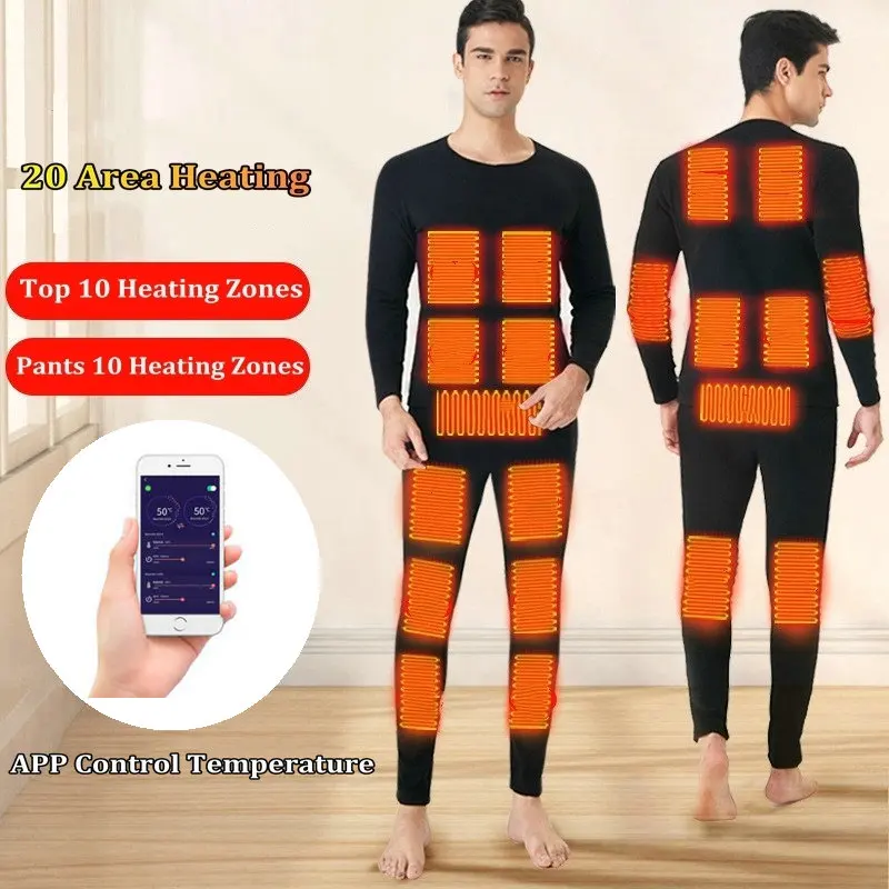 20/24 Areas Winter Self Heated Vest Men Heating Jacket Heated Suit Phone APP Control Temperature USB Thermal Underwear Clothing