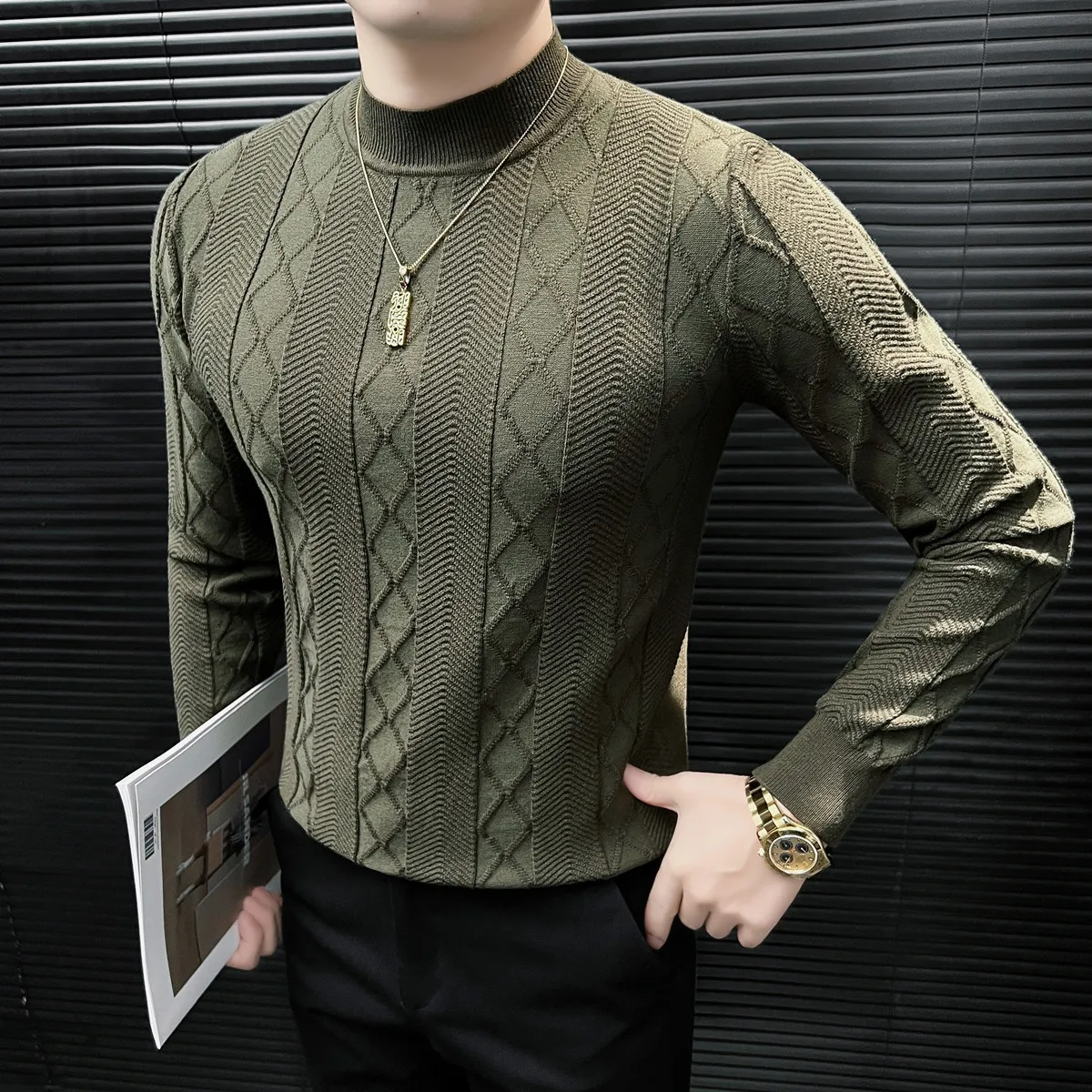 

4 цвета Pull Homme, высококачественные корейские элегантные свитера с аргайлом для мужчин, универсальные облегающие мужские повседневные вязаные свитера с длинными рукавами