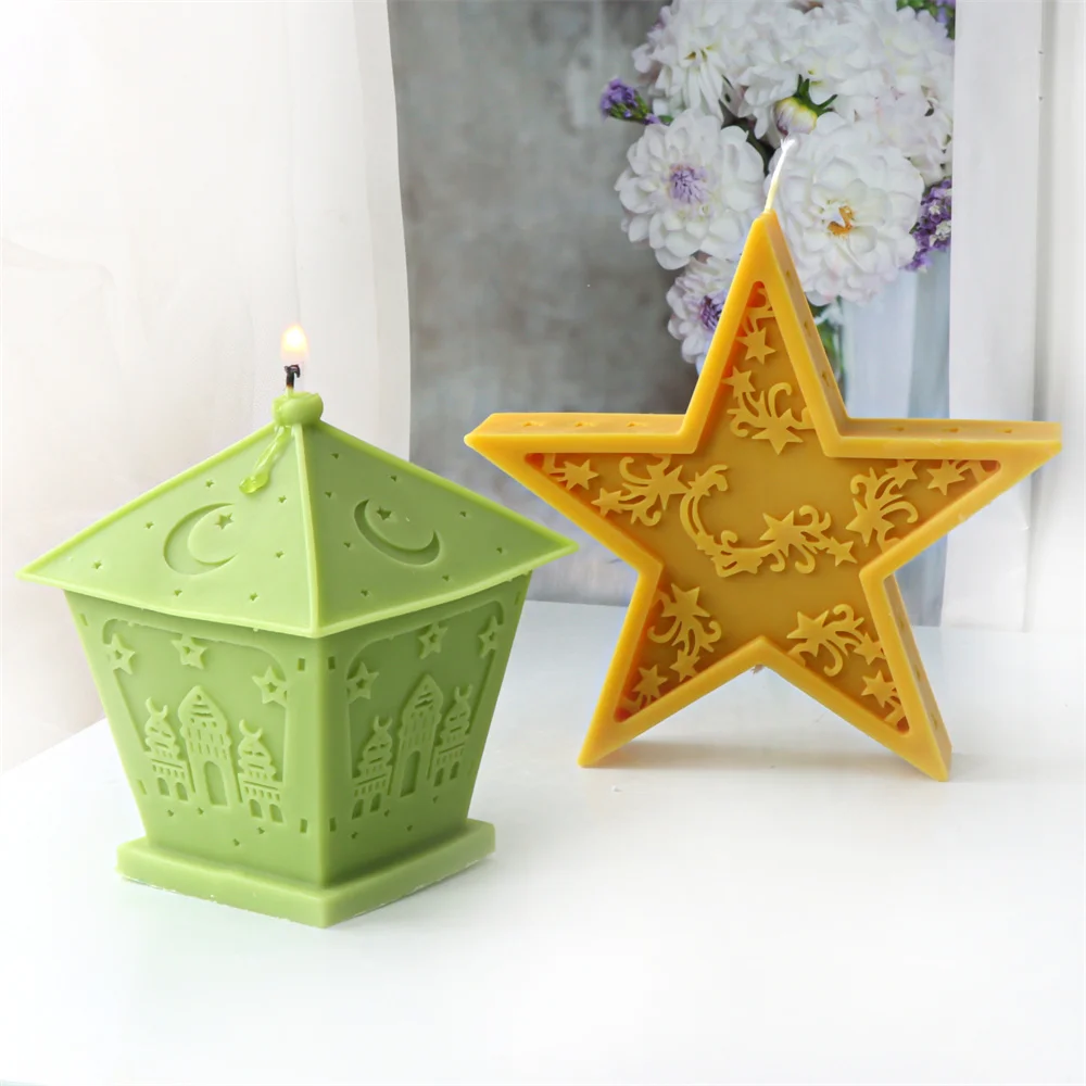 Eid Mandala Crescent Moon Candle Mold Star Resin Mold Islamism Lantern Lamp Gypsum Concrete Mold for Eid Mubarak Ramadan Decor