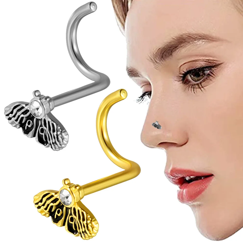 1PC Stainless steel Butterfly Nose Bone Ring Nose Stud Bend Rod Nose Piercing Ear Tragus Earrings Body Piercing Jewelry