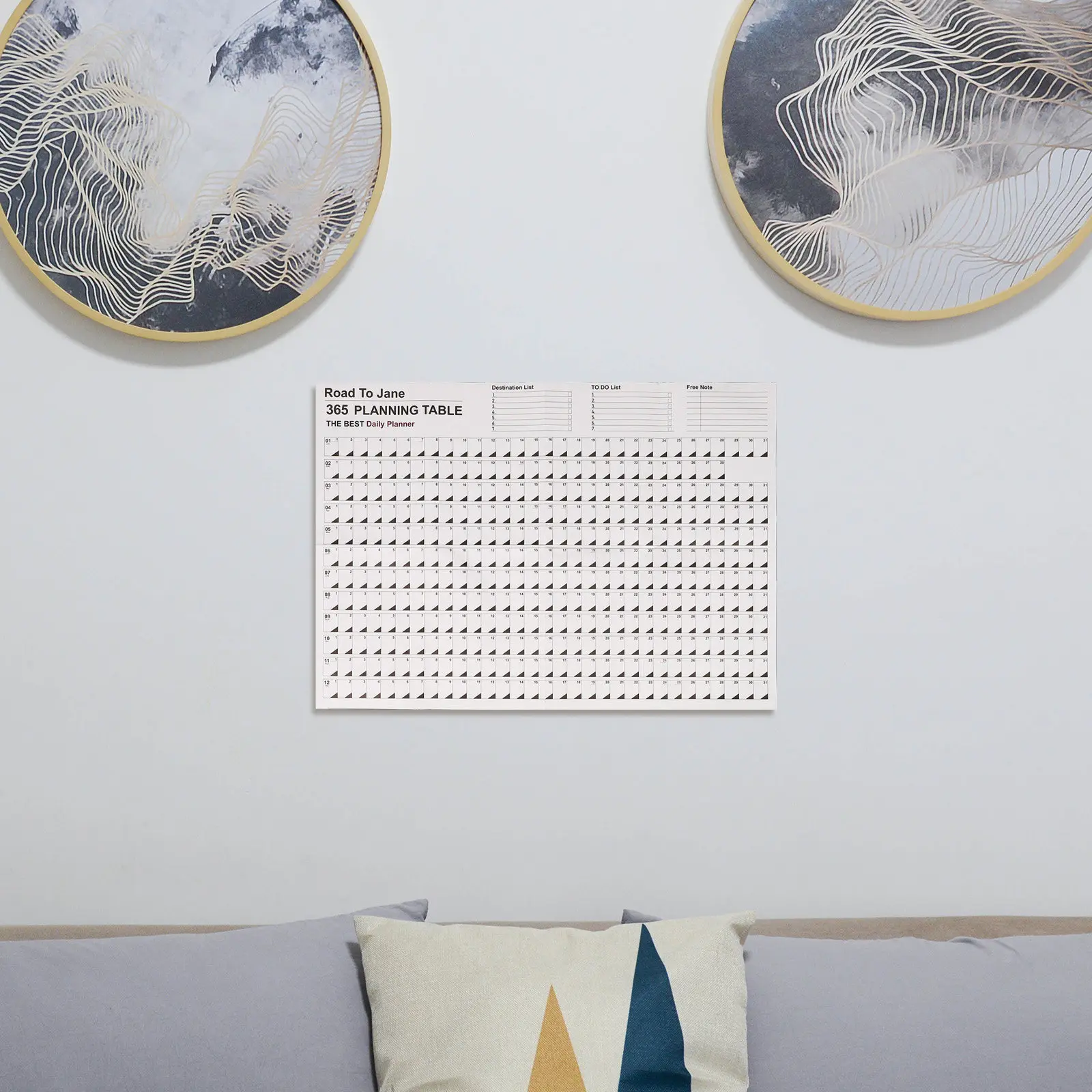 

2Pcs Yearly Wall Calendar Decorative Planner Daily Schedule Wall Hanging Calendar for Office Home Dorm Memo Notes