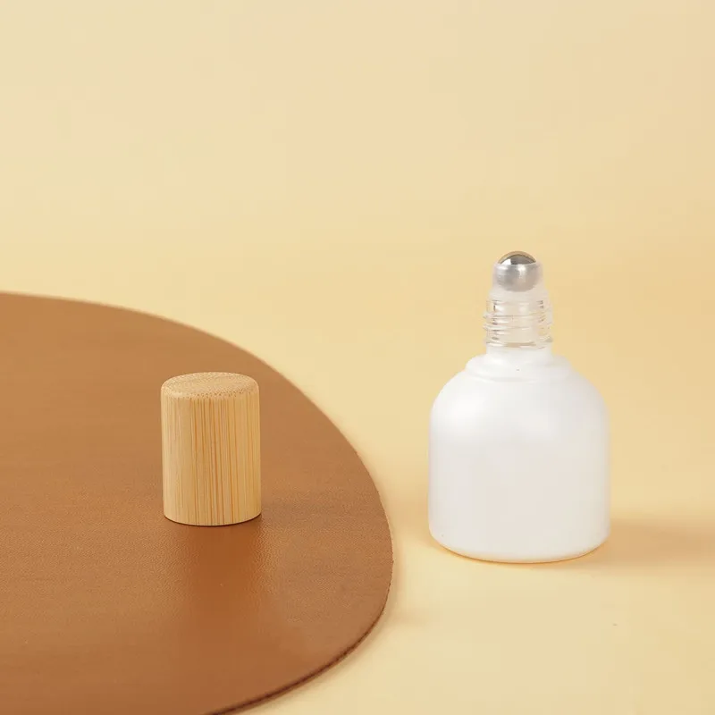 10ml Roll On Bottle Essential Oil Bottle Glass Perfume Bottle Cosmetic Container with Bamboo Cap Ball Portable Travel Refillable