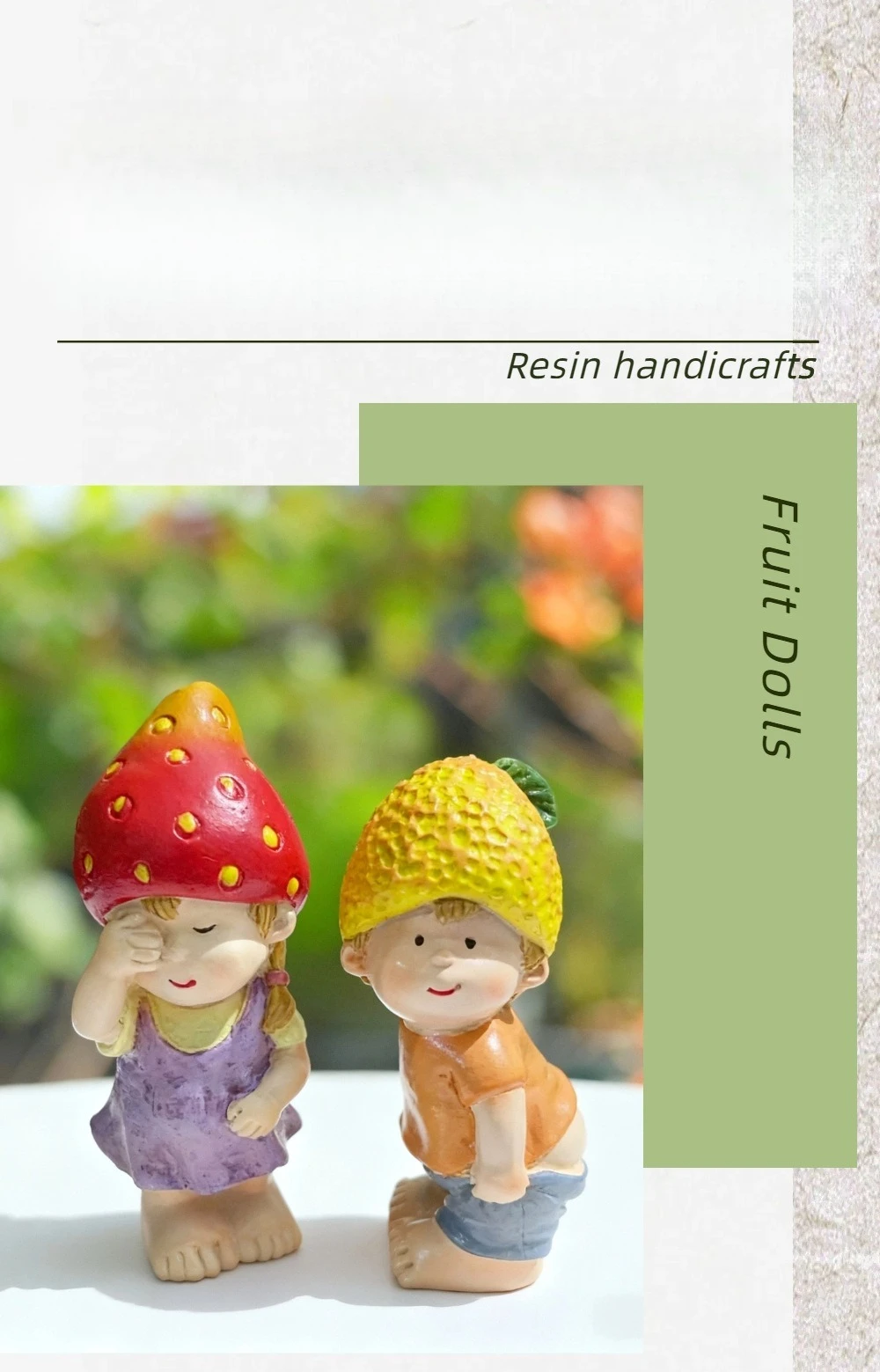 Fruit Hat Doll Figurine Resin Strawberry Girl Mango Boy Cute Funny Tabletop Garden Decor for Home Desk Shelf Gift
