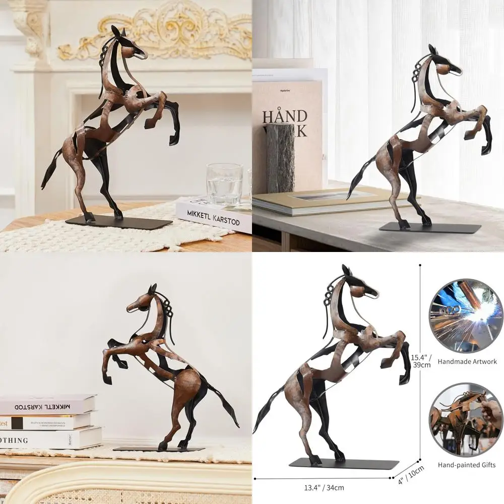 

Vintage Brown Handcrafted Metal Horse Statue - Desk Art for Home and Office, Memorial Gift