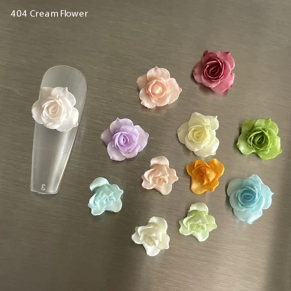 -Cream Flower- Fairy Implicit Nail Ornament Rose Lily Blossom Soft Resin Nail Accessories Night Light Cream Glue Decorations 404