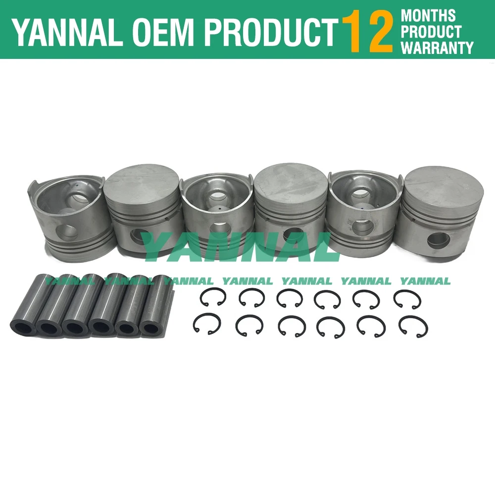 New 6 Set S2600 Piston with Ring Pin Clips For Kubota Tractor Engine Parts