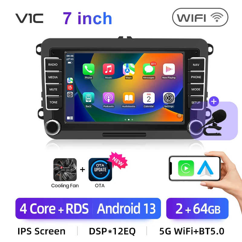 Junsun 7 inch autoradio voor VW Volkswagen Passat B6 B7 T5 Tiguan Touran GOLF POLO CarPlay Android Auto FM RDS GPS Multimedia