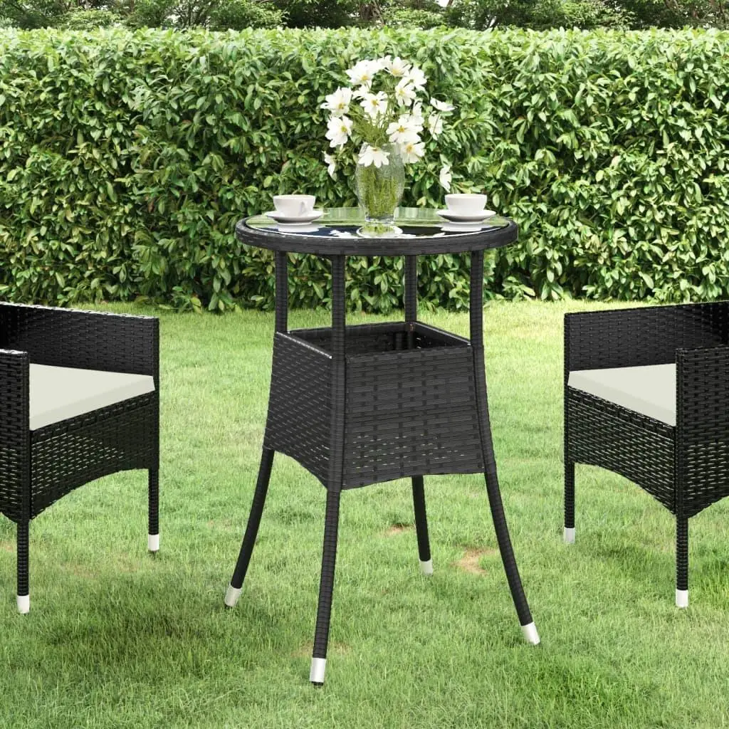 60x75cm Black Poly Rattan Garden Table with Tempered Glass Top - Stylish Outdoor Furniture