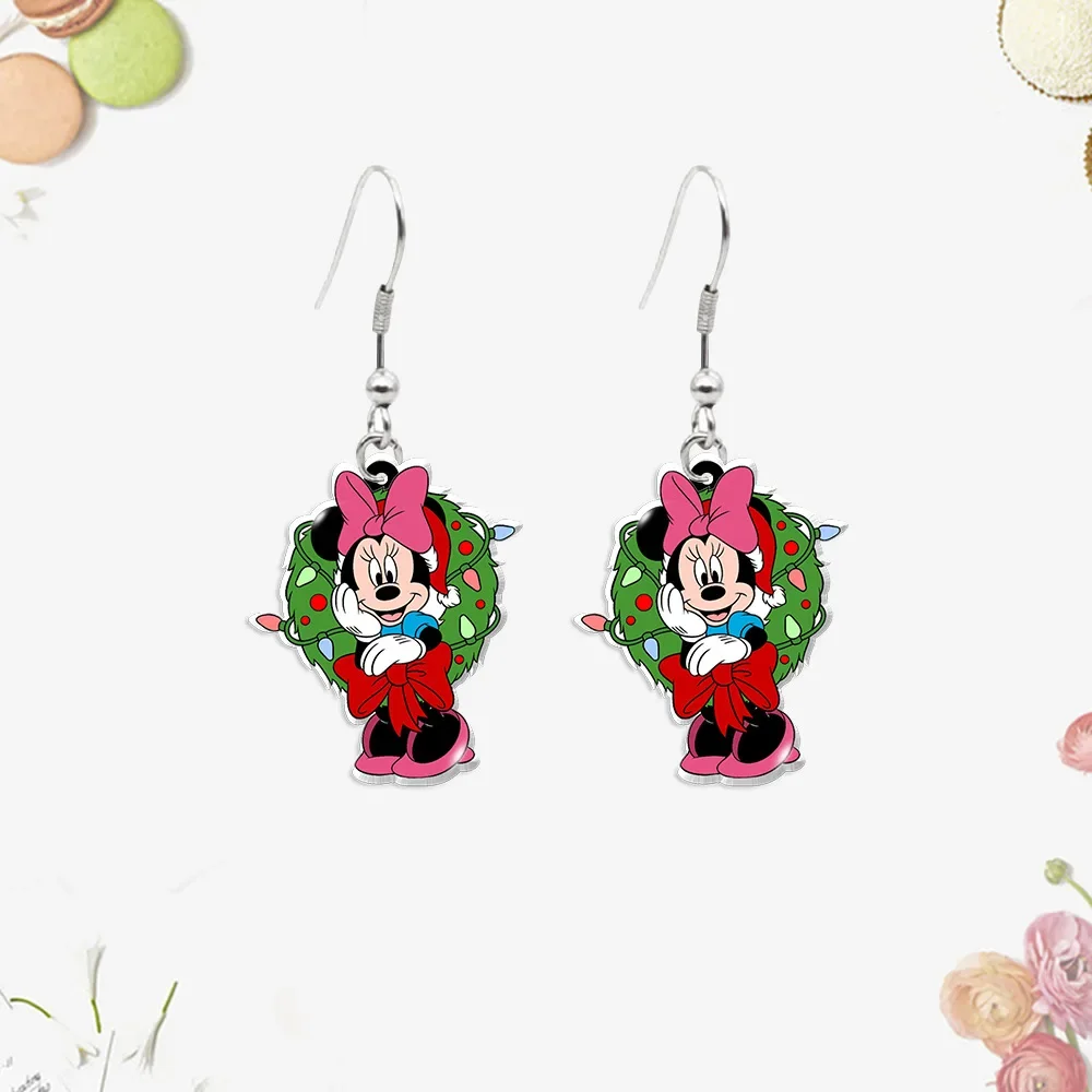 Christmas Disney Mickey Mouse Earrings Girly Cute Sweet Minnie Mouse Simple Garland Asymmetric Earrings Kawaii Christmas Gift