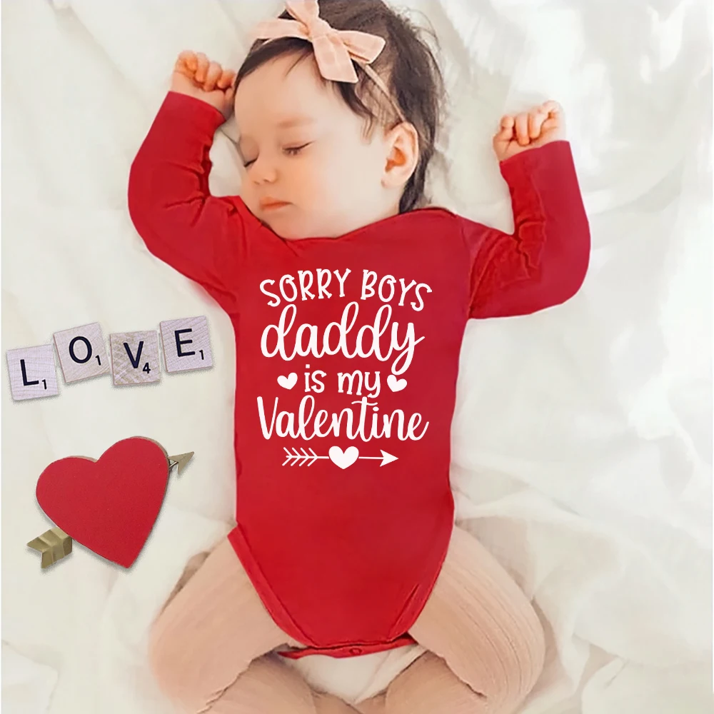 Sorry Boys Daddy Is My Valentine Print Baby Romper Newborn Cotton Bodysuit Valentine's Day Party Infant Outfit Toddler Jumpsuit