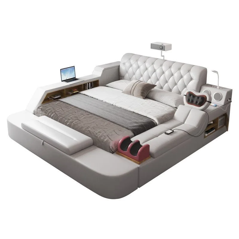 Modern Luxury Bedroom Furniture Electric Massage Up-holstered Beds king Size Double Bed Frame Leather with Built in Tv Design