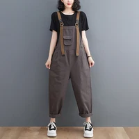 Spring Summer Streetwear Women's Jumpsuits Casual Loose Wide Leg Baggy Cargo Pants Straps Denim Overalls Brown Black Dungarees - Image 4