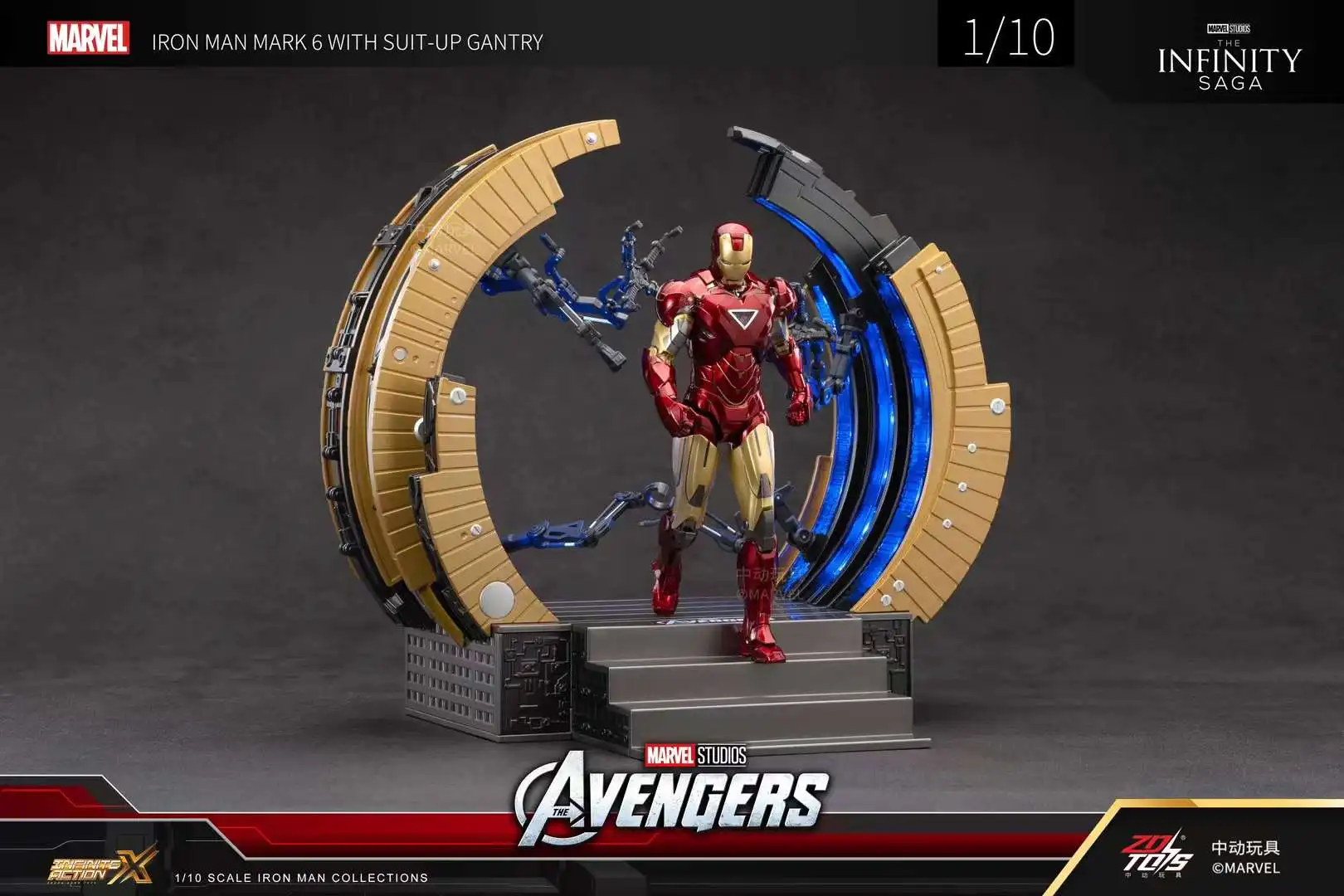 ZD Oryginalny Stojak Iron Man SUIT-UP GANTRY 1/10 Marvel Legend Demolition z Podświetleniem LED MK6 MK4 Armor Tony Stark Model Figurka Akcji