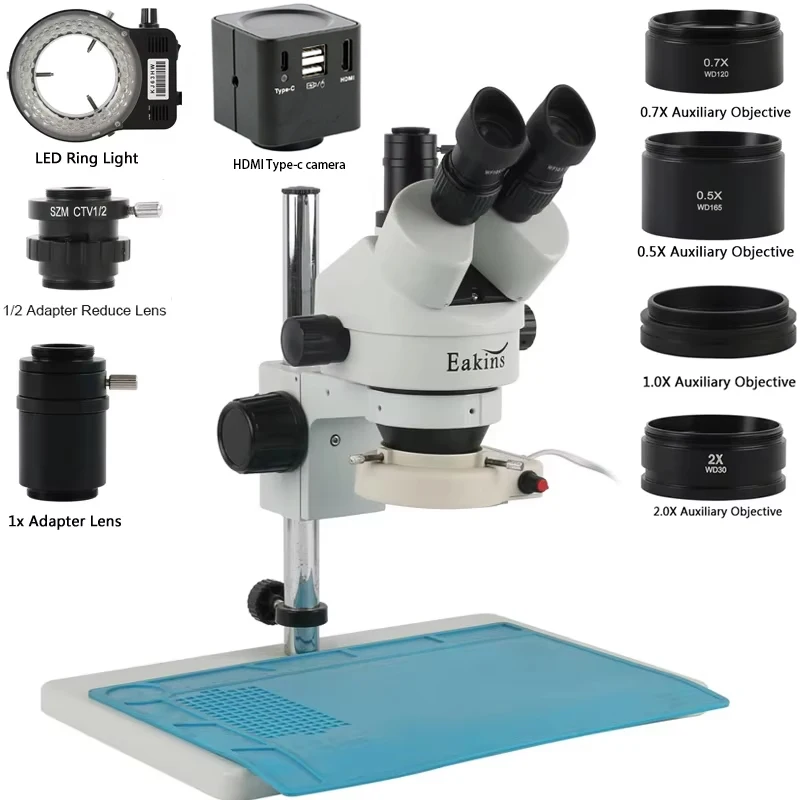 3.5X-90X Trinocular Microscope Metal Stereo Microscope +4K 1080P 48mp IMX307 HDMI USB VGA Video Camera 0.5X Auxilliary Objective