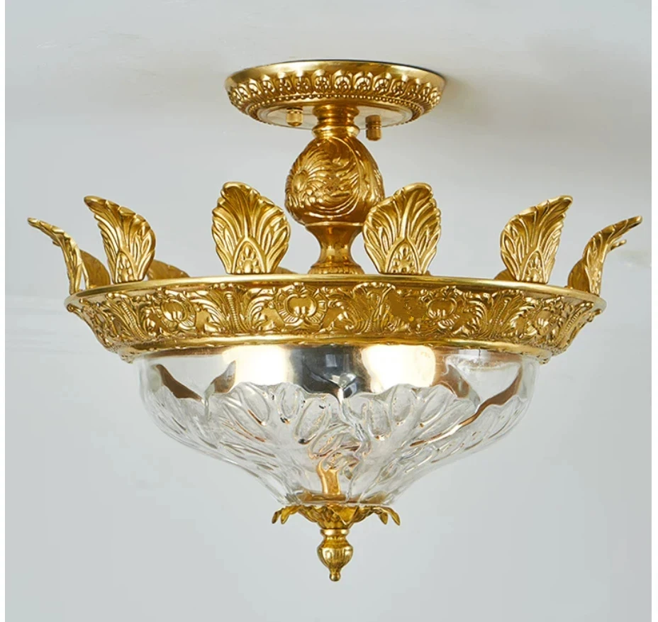 European Coppe Ceiling Lamp D46cm H36cm Balcony Porch Glass Shade Ceiling Lamp Vintage LED AC Ceiling Light Plafonnier Luminaria