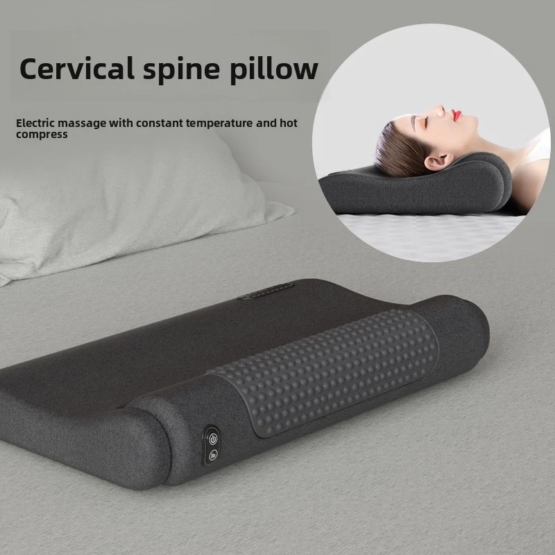 Solvath Heated Massage Memory Foam Contour Cervical Pillow Neck Support Sleeping Pillow for Bed Use