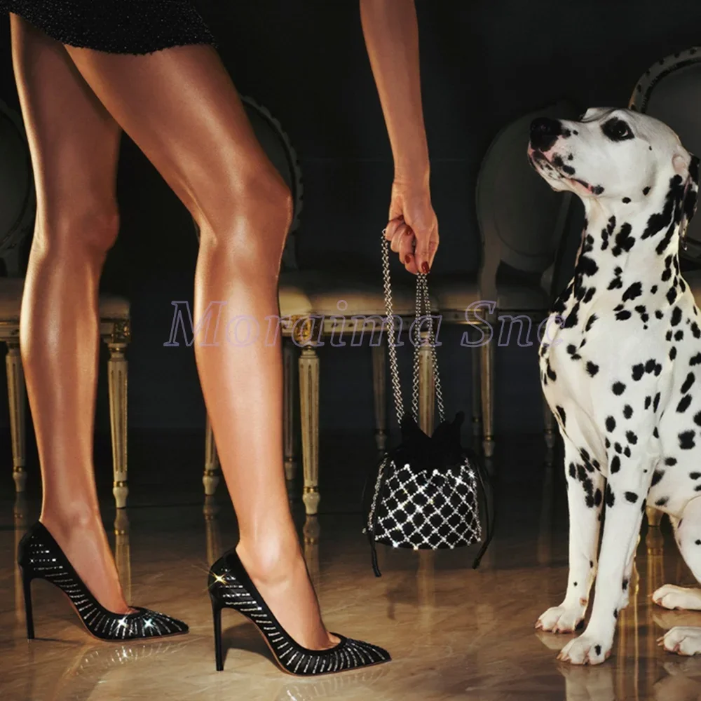 

Роскошные блестящие туфли-лодочки с кристаллами и острым носком на шпильке, пикантная модная женская летняя обувь без шнуровки для банкета и вечеринки