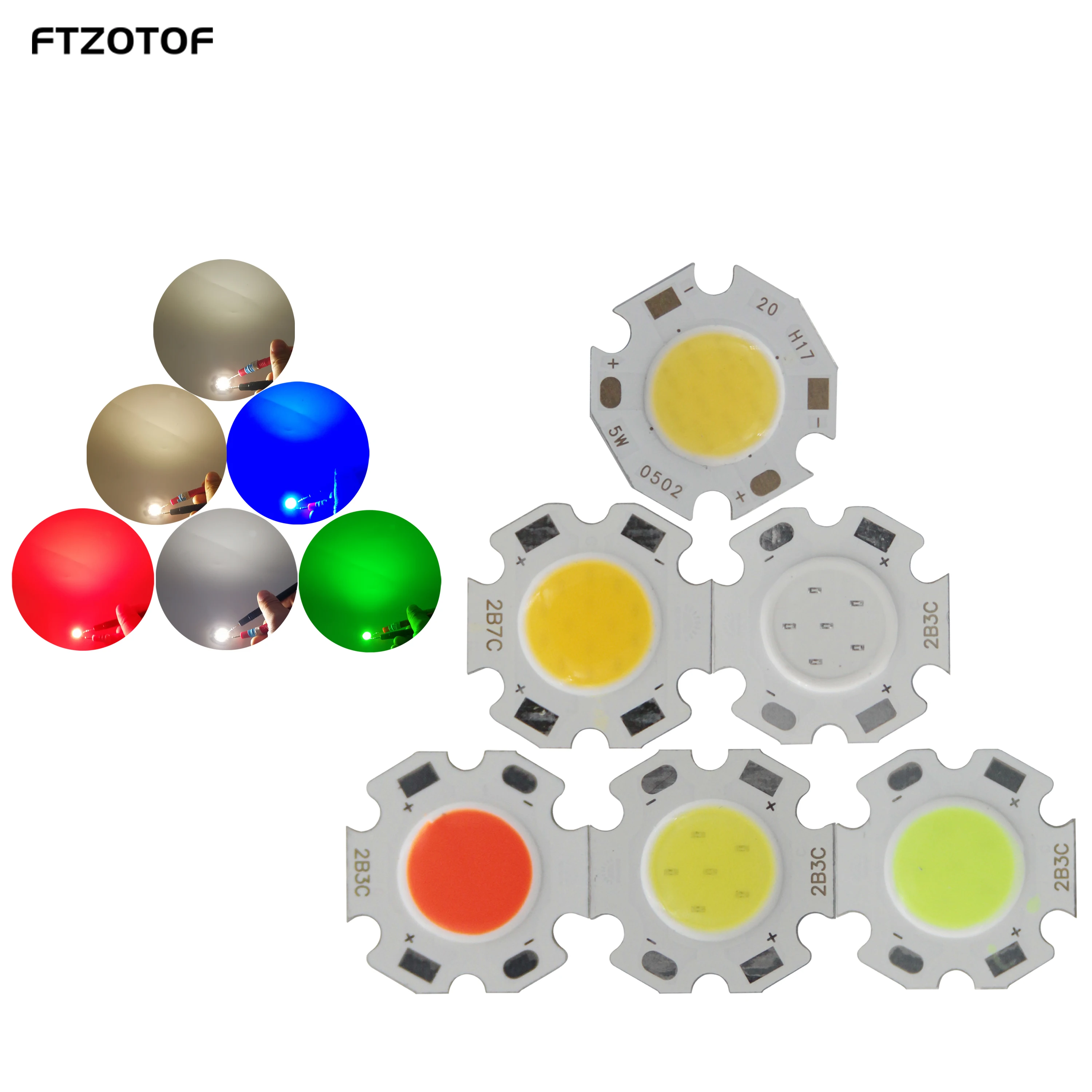 10Pcs/Lot LED 9V-24V 3W 5W 7W 20mm Rounded COB Light Chip On Board For Spotlight Downlight Red Blue Green White DIY Colorful