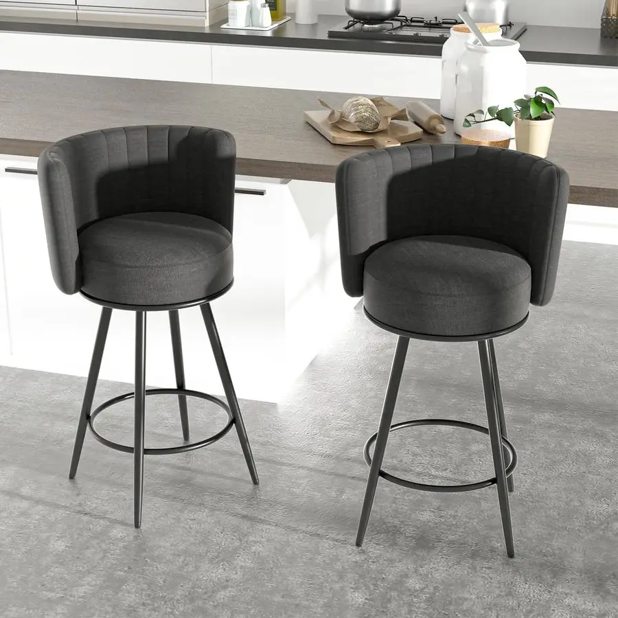 

Stools Set of 2, Counter Height Barstools with Back amp Footrest Metal Legs, Counter Stools for Kitchen Island, Counter, Cafes,