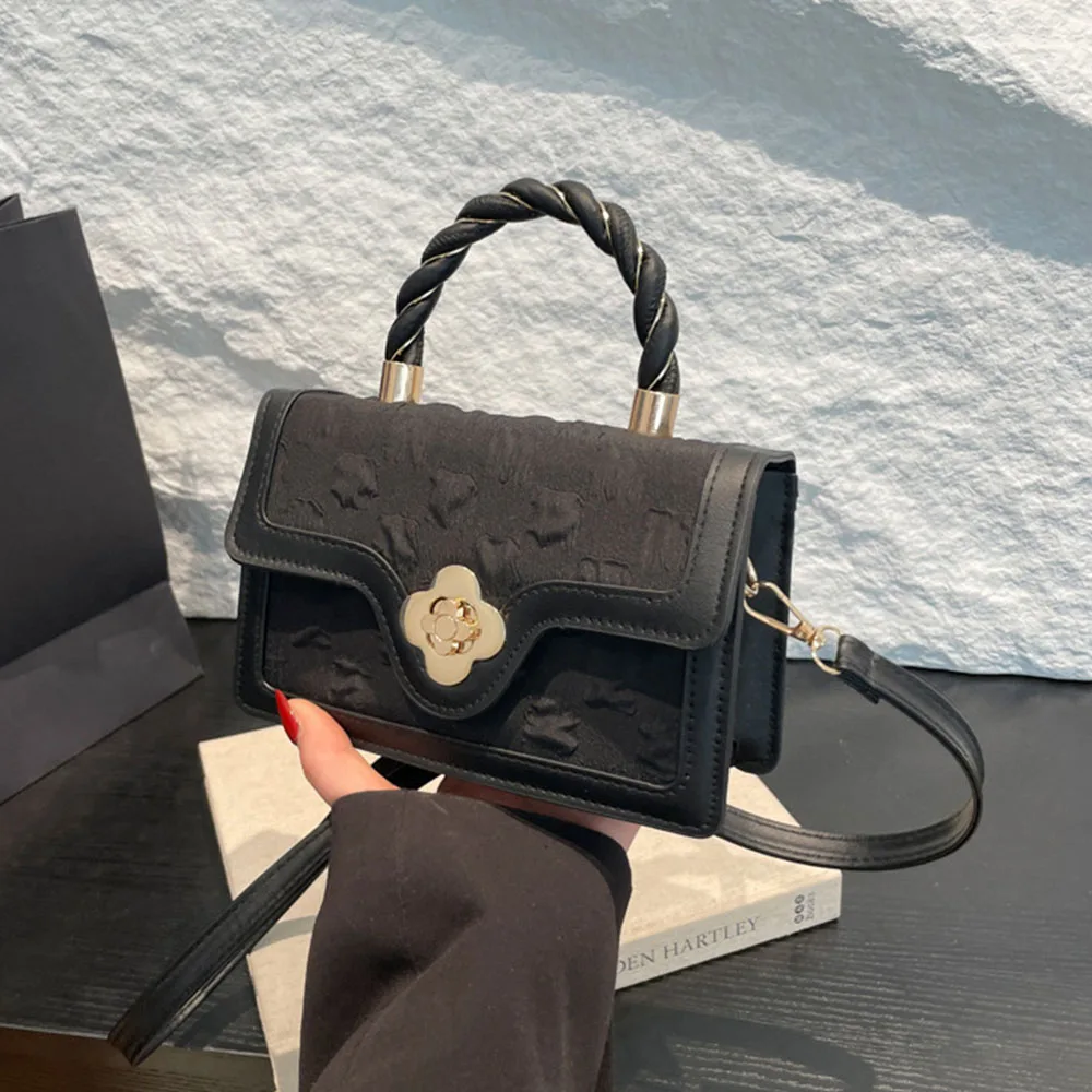 

Women'S Mini Square Handbag with Golden-Tone Chain Strap & Turnlock Closure - Elegant Mini Crossbody Bag