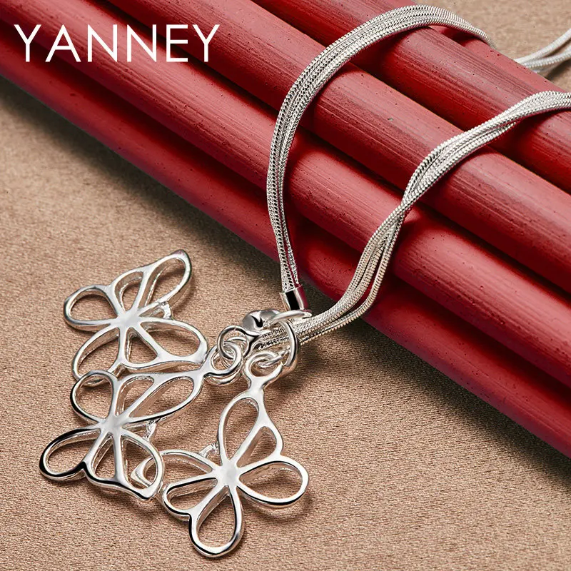 YANNEY 925 Sterling Silver 18 Inches Cute Butterfly Necklace For Women Fashion Charm Girlfriend Gift Jewelry Party