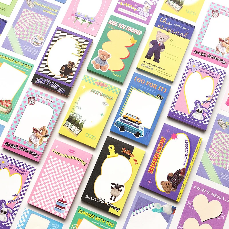 MOHAMM 160 Sheets Student Message Notes Cartoon Notebooks Portable Retro Tearable Message Notes