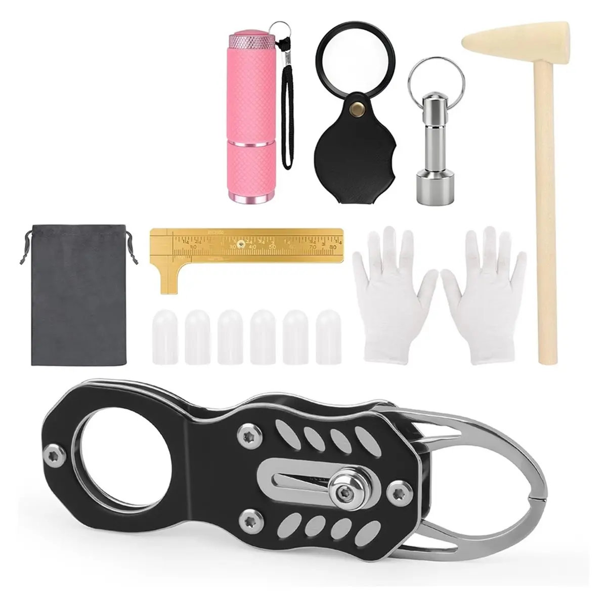 Budget-Friendly-Pocket Coin Tester, Coin Testing Kit, Coin Pliers, Hammer, Magnifying Glass, Magnet Keychain,Silicone Cap,Scale