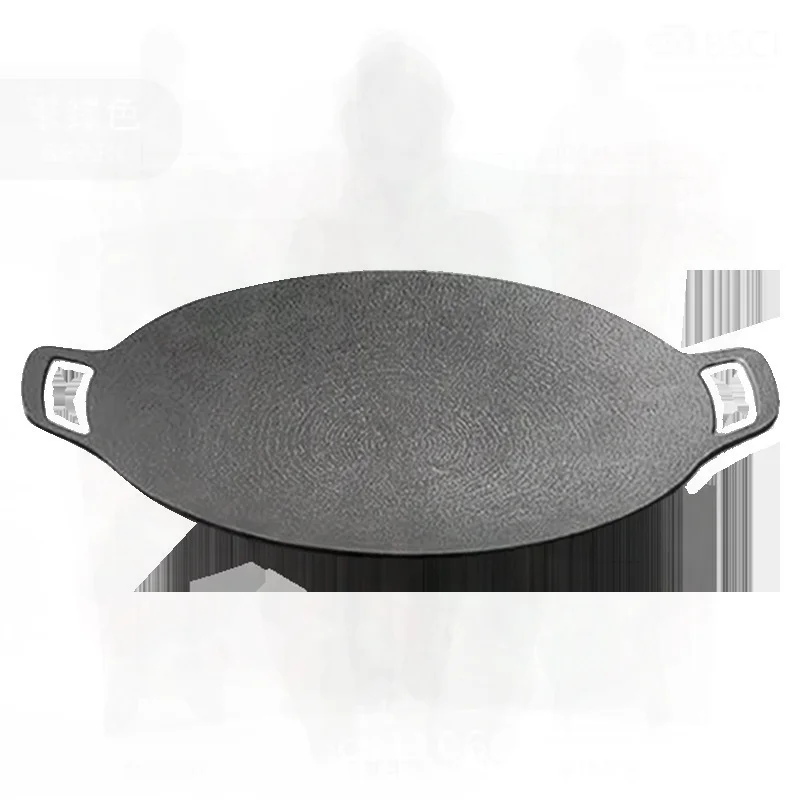 

Чугунная круглая тарелка для барбекю в корейском стиле, портативная универсальная сковорода для выпечки жареных яиц, блинов, антипригарная многофункциональная уличная сковорода