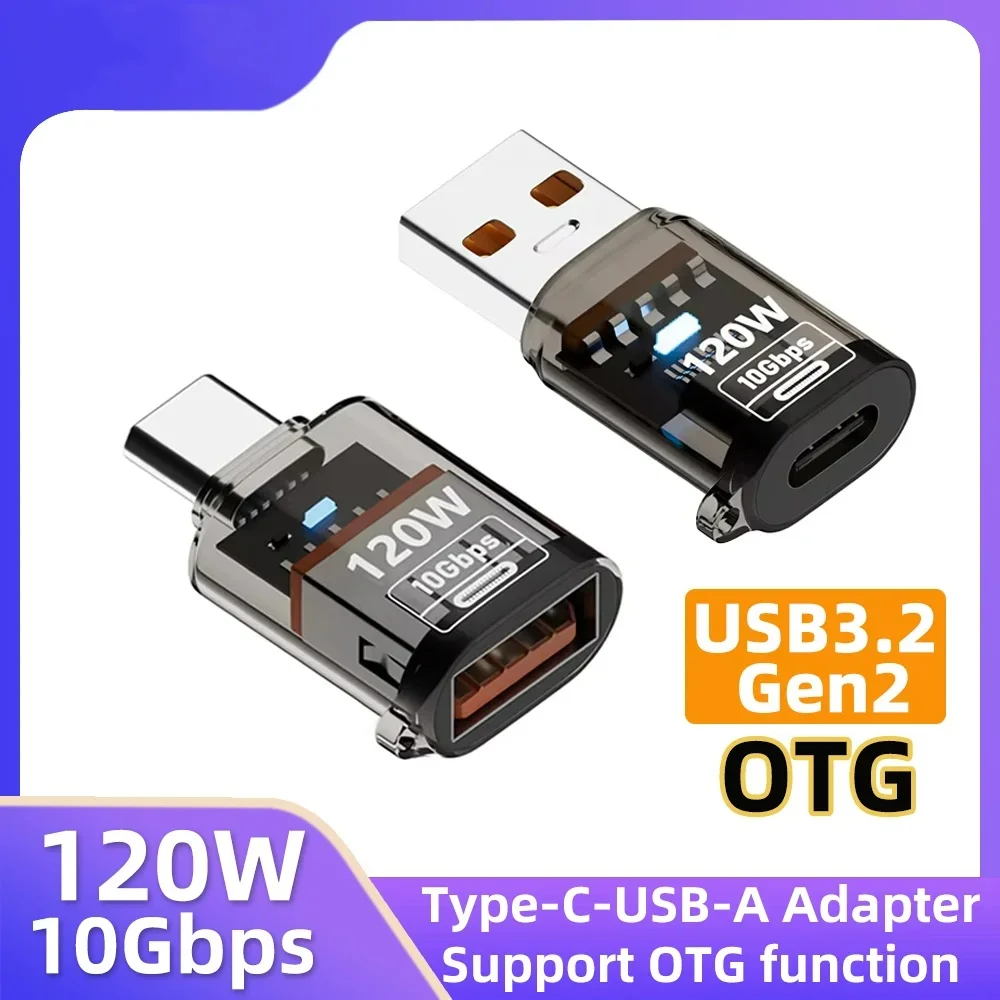 120W 10Gbps USB 3.2 Male to Type C Female OTG Adapter, Fast Charging & Audio Data Transfer Converter For Samsung Xiaomi Tablet