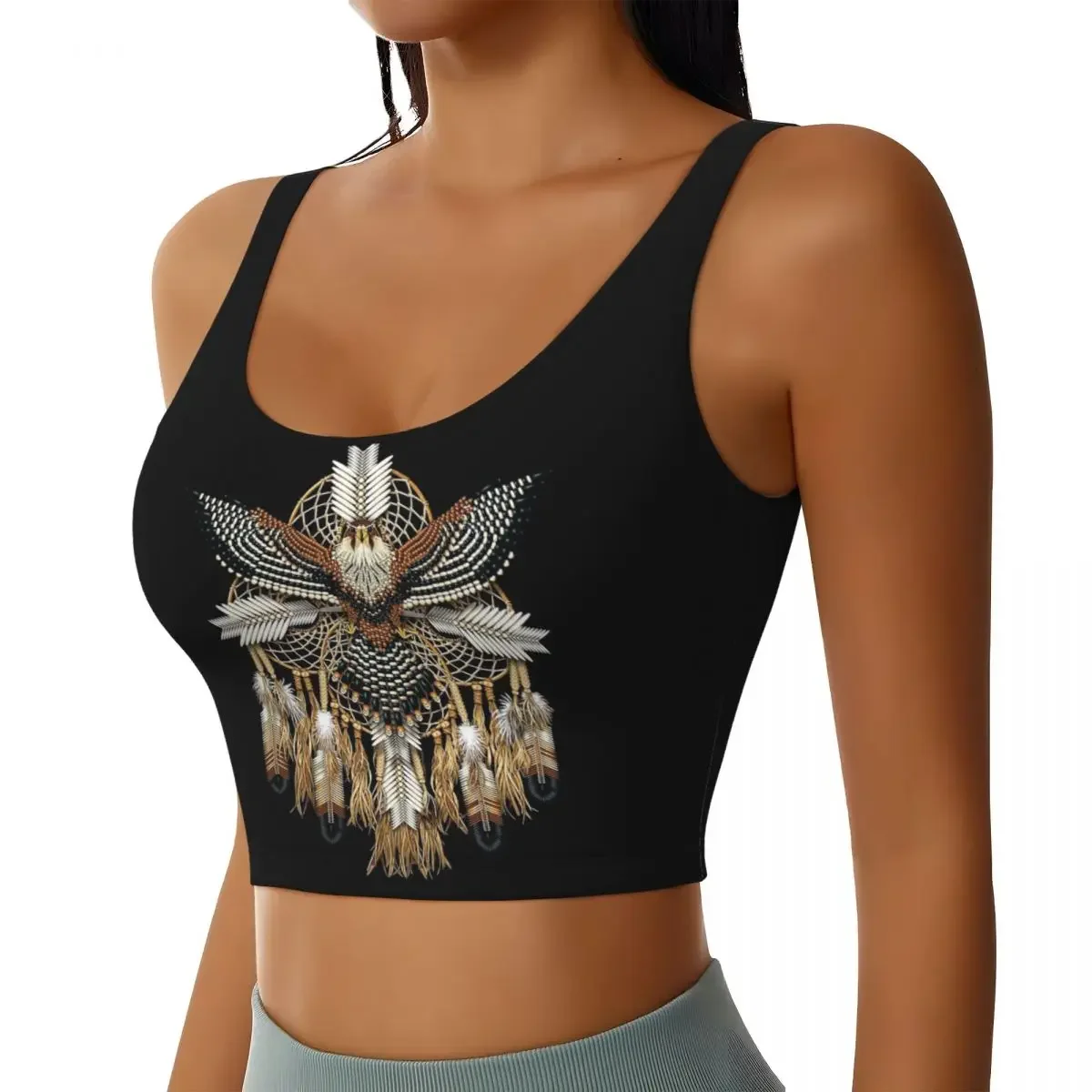 Custom Eagle Native American Art Women Sports Bras High Impact Vest Gym Workout Yoga Crop Tank Top