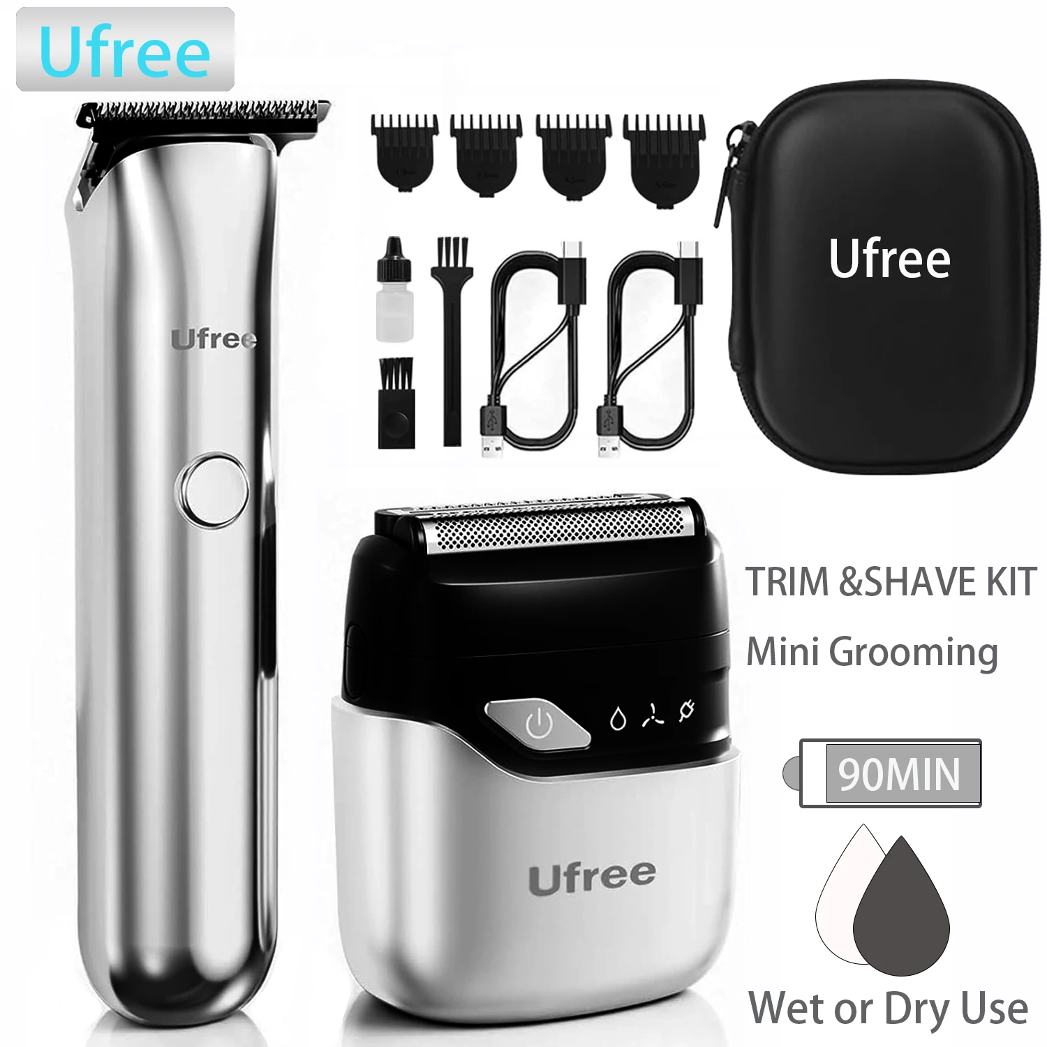 Ufree Beard Trimmer and Foil Shaver Kit, Electric Razors for Men, Precision T Blade Hair Trimmer, Waterproof Travel Shaver,