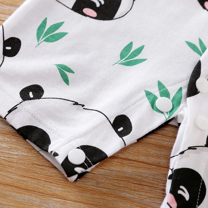 Summer Newborn Boys And Girls Cute Cartoon Panda Full Print Cotton Comfortable Short Sleeve Bodysuit