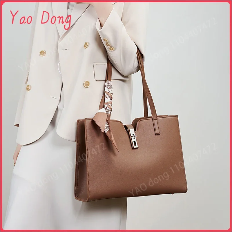 Yao dong nova bolsa tote feminina de couro grande capacidade moda cachecóis decoração bolsa de ombro feminina bolsas de couro genuíno 2527