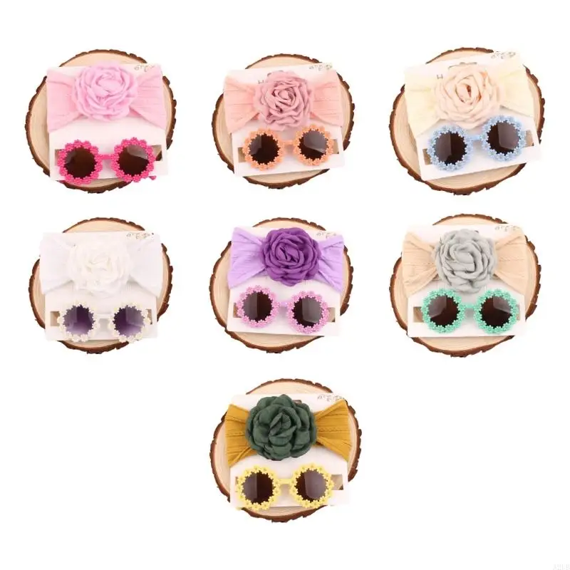 Modieuze babybloemhaarbandhoofdband en zonnebrillen fotografie props set a2ub