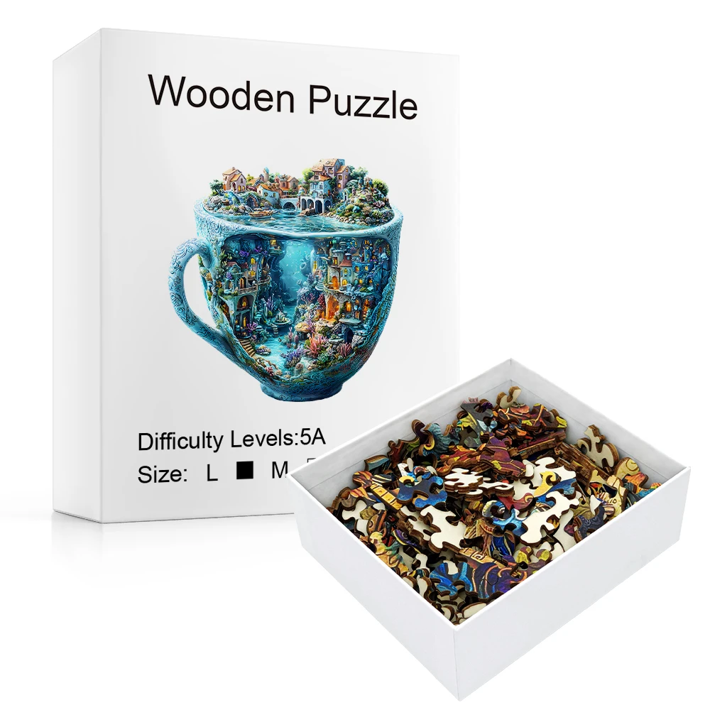 Magical Teacup World Wooden Jigsaw Puzzle with Unique Shapes Gifts for Friends